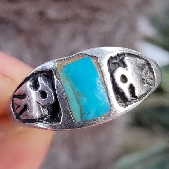 Vintage Native American handmade 925 sterling silver thunderbird turquoise inlay